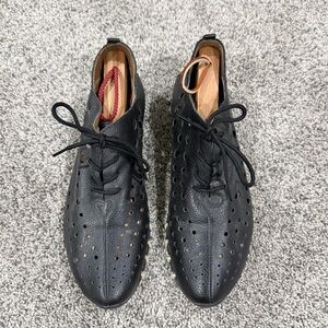 LITFOOT LF9010 Perforated Black Genuine Leather Lace up Shoes Women’s 39 US 8.5